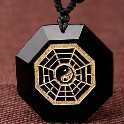 Hot-selling natural Obsidian gold Taiji eight-hexagram Necklace Pendant fashion boutique jewelry five elements transit Amulet Ne