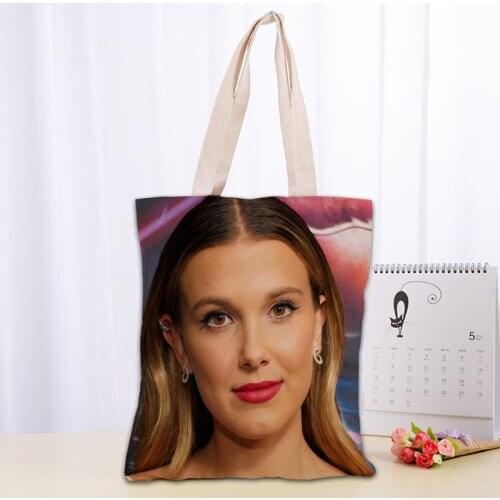 Millie Bobby Brown Tote Bag Women Canvas Fabric Bags Eco Reusable Shopping Bags Traveling Beach Casual Useful Shoulder Bag