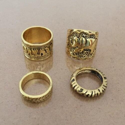 Nanny Vintage Ring Metal Texture Elephant Pattern Mens Rings 4 Pcs/Set Cool Hip Hop Rock Party 2021 Trend Accessories Wholesale
