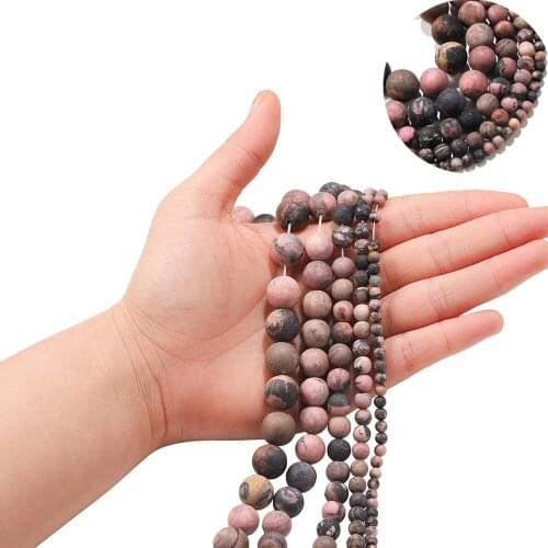 Natural Matte Black Red Lace Rhodonite Stone Round Loose Spacer Beads For Jewelry Making DIY Bracelet Accessories 4 6 8 10 mm