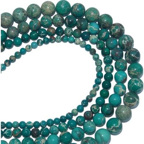 Natural Stone Green Sea Sediment Turquoises Imperial Jaspers Round Beads For Jewelry Making DIY Bracelet Necklace 4 6 8 10 MM