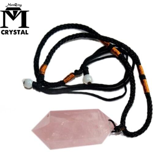 Natural rose quartz pendant pink crytsal point magic wand Necklace Hexagonal Prism Healing stone for women gifts