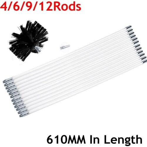 Nylon Brush With 4/6/9/12Pcs Long Handle Flexible Pipe Rods For Chimney Fireplaces Inner Wall Cleaning Brush House Cleaner Tool
