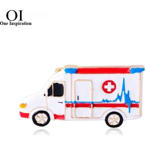 OI 2021 New Enamel Ambulance Car Brooch Badge Gold Color Lapel Pin Brooch Medical Jewelry for Doctor Nurse Medical Student