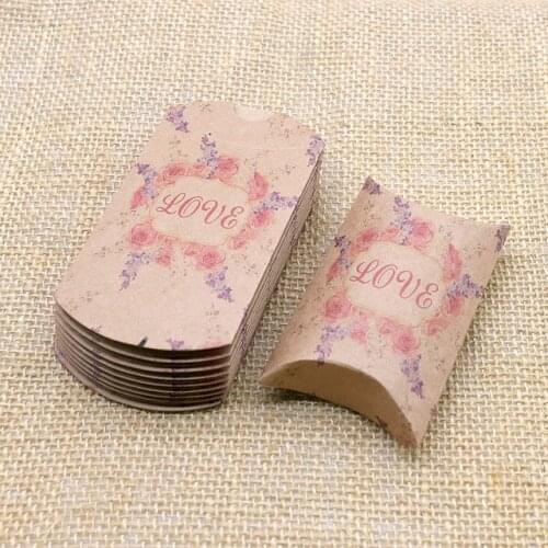 Pillow Box Flamingo/Love/Thank You/flower Styles Gifts Box Craft Paper Favor Candy Box Bag Chrismtas Wedding Birthday Cookie Box