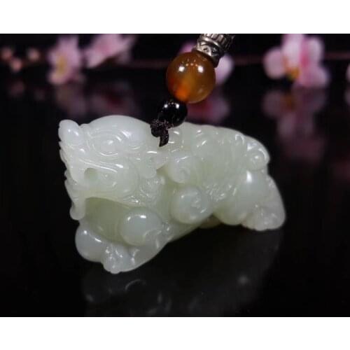 Natural hetian white jade handcarved brave troops pendant simple retro pendant temperament jewellery fashion for women men