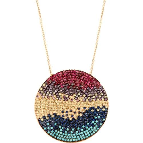 Multicolor Necklace Women Necklace Silver Necklace Circle Necklace Art Design Necklace Gradient Pendant Choker Necklace