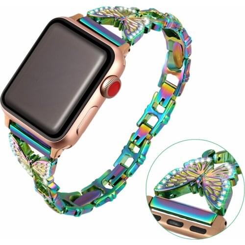 Women Butterfly Pattern Diamond Strap for iWatch Series SE/6/5/4/3/2 Metal Fashion Bracelet for Apple Watch Band 40/44mm 38/42mm