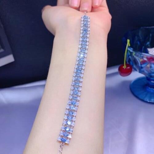 Luxurious precious geometry Row natural blue topaz gem Bracelet Natural gemstone bracelet S925 silver woman party gift jewelry