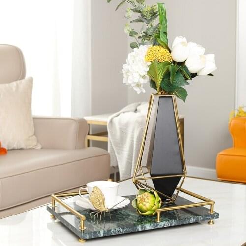 Luxury Marble Tray Decoration Crafts European Dark Green Storage Tray Model Room Coffee Table Decorations Ornament