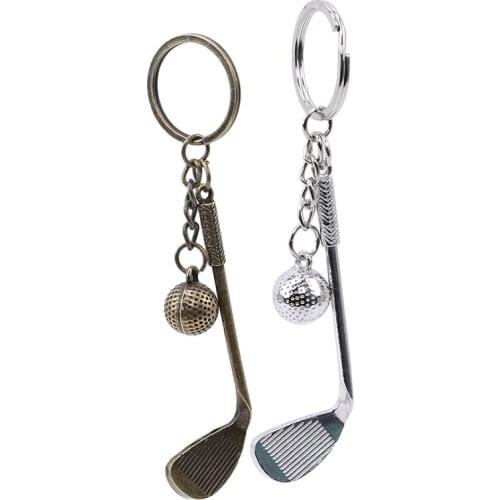 Alloy Silver Bronze Round Ball Golf Stick Decor Split Ring Keychain Key Chains Creative Gifts