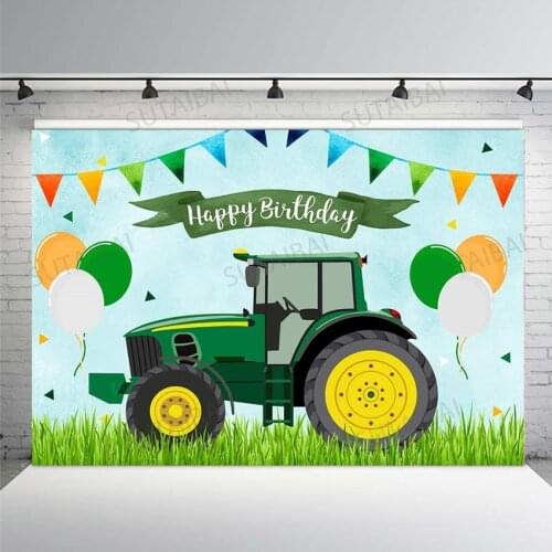 Tractor Theme Birthday Photography Backdrop Boy 1st Birthday Background Happy Farm Start Tractor Party Decorations Banner