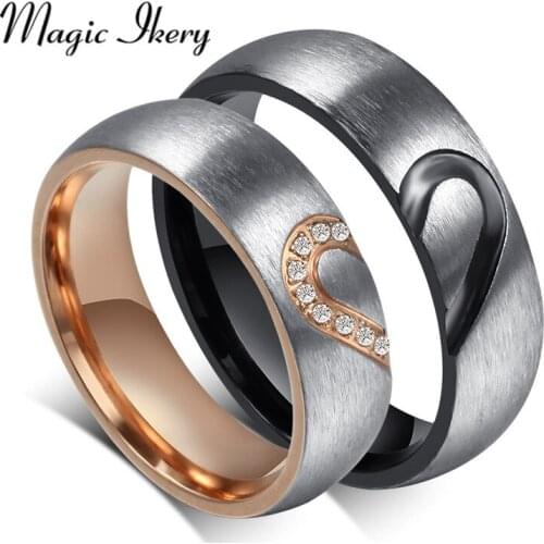 Magic Ikery couple ring fashion love heart couple rings for women men wedding engagement CZ ring unique vnox jewelry MKCR-051
