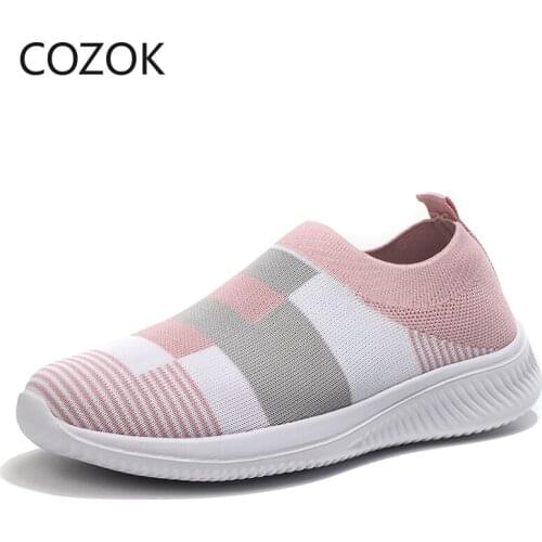 Womens Casual Shoes Woman Mesh Sneakers Women 2021 New Spring Knitted Flat Ladies Shoes Slip on Female Footwear Plus Size 35-43