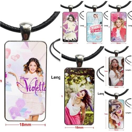 For Girls Beauty Violetta Vintage Jewelry Stainless Steel Plated With Glass Cabochon Choker Long Pendant Rectangle Necklace