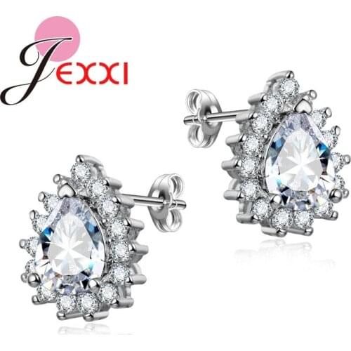 Genuine 925 Sterling Silver 5 Colors Cubic Zirconia Water Drop Shape Design Crystal Stud Earrings For Women Ladies Jewelry