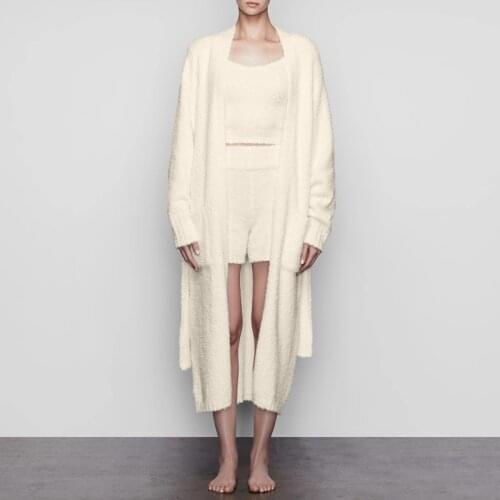 Winter Homewear Sweater Cardigan French Elegant Solid Color Pajamas Three Pieces Suit Cozy Lazy Casual Tank Tops And Short Pants