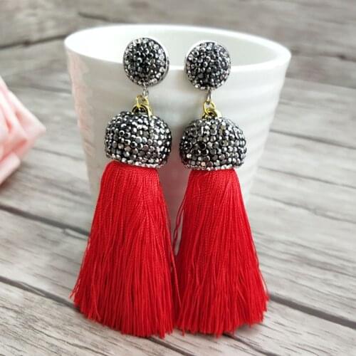 1 Pair Christmas gift cotton Silk Tassel Earrings,Pave Rhinestone Tassel Jewelry For Women Bohemia Earrings ER483