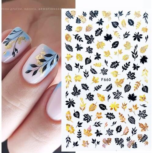 1 Pc 3D Silver Gold Black White Leaves Butterfly Sliders for Nails Nail Art Decoration DIY Nail Sticker Decals For Nail Manicure