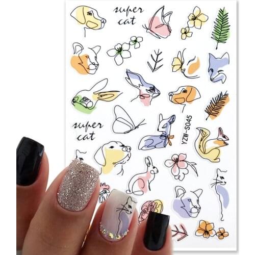 1pcs Abstract Animal Adhesive 3D Nail Art Stickers Geometric line Face Leaf Flower Nail Decal Decoration 2021 Spring newest