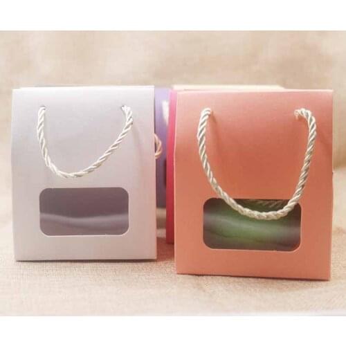 10pcs/lot multi color handle candy Boxes with retangular /heart shape pvc film window paper handle gifts/wedding package bag box