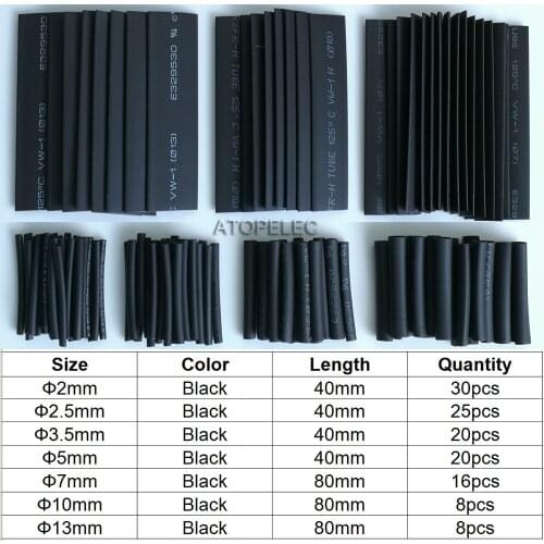 127pcs Polyolefin 2:1 Heat Shrink Tubing Assorted Insulation Shrinkable Cable Sleeve Black Combo Wrap Wires DIY Kit Set