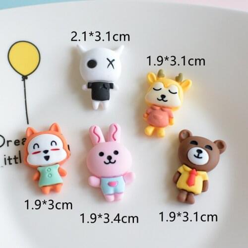 15Pcs Cute Mini Cartoon Animal Bear Fox Cat Flat Back Resin Cabochons Scrapbooking DIY Jewelry Craft Decoration Accessories