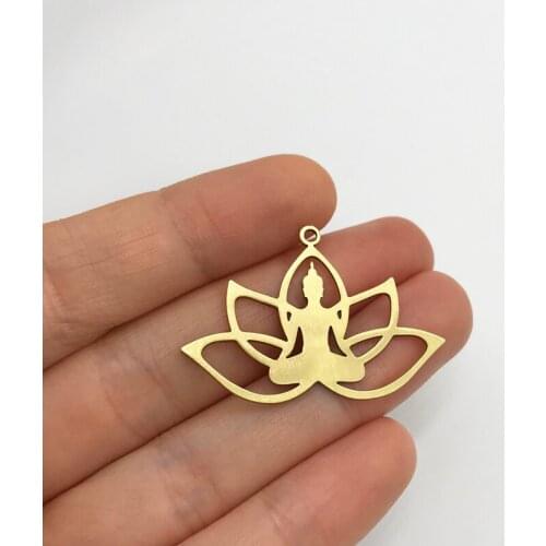 2pcs Raw Brass Buddha Charm, Buddha in Lotus Charm Pendant, Om Charm, Namaste Meditation Yoga Charms Jewelry Supplies