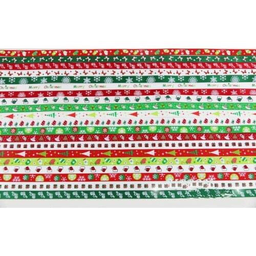 2 Meters/lots) 3/8'' (10mm) White Red Green Satin Ribbons Santa Claus Snow Printed Christmas Decoration Wedding Gift Wrapping