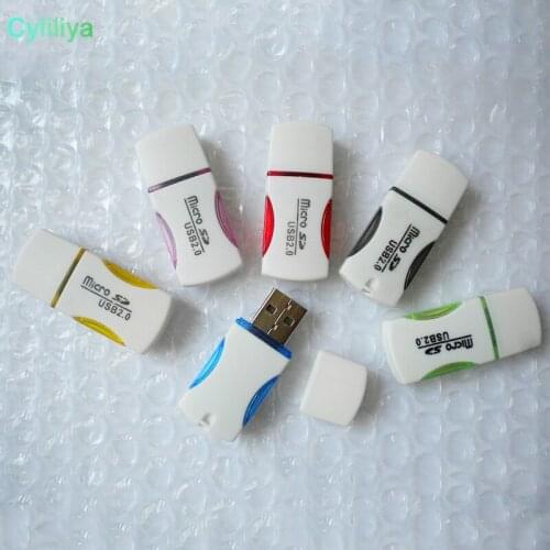 200Pcs High Quality USB 2.0 Card Reader T-flash card reader single slot panda card reader adapter with LED light fast Shipping