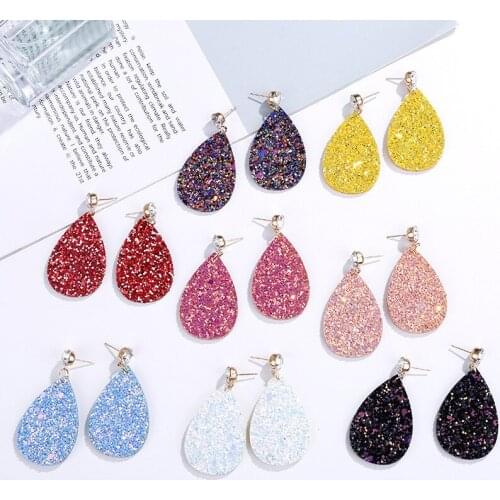 8SEASONS Glitter Stud Earrings PU Leather Waterdrop Pendant Clear Rhinestone Multicolor Fashion Trendy Jewelry for Women, 1 Pair