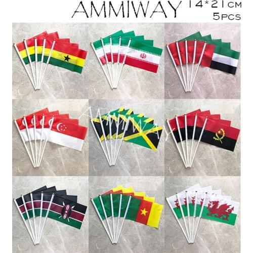 AMMIWAY 14x21cm 5pcs Ghana Iran United Arab Emirates Singapore Hand Flags Jamaica Angola Kenya Cameroon Wales World Country Flag