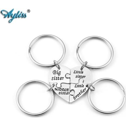 Ayliss 4pcs/set Spilt Heart Engraved Best Friends Forever and Ever Alloy Rhinestones Puzzle Keychain BBF Friendship keyrings