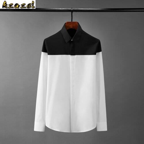 Azazel Cotton Mens Shirts High Quality Long Sleeve Black White Patchwork Mens Dress Shirts Slim Party Man Shirts Plus Size 4XL