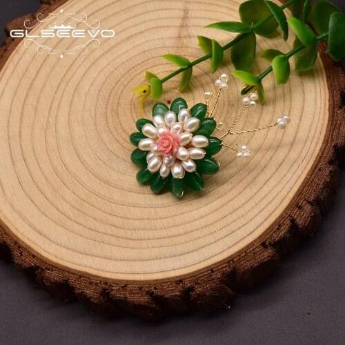 GLSEEVO Natural Freshwater Baroque Pearl Brooch For Woman Gifts Designer Handmade Real Coral Flower High-end Jewelry GO0369