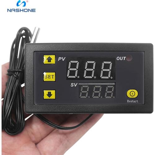 Nashone Digital Temperature Controller With Heating Cooling Control Instrument LED Display AC 110 220V DC 12V 24V 20A Thermostat