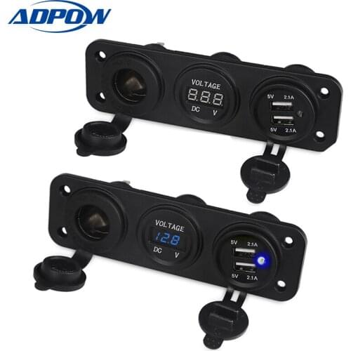 DC 12V USB Socket Splitter Motor Car DC Digital Voltmeter 3 Hole Panel Power Socket/Dual USB Car Electronics Cigarette Lighter