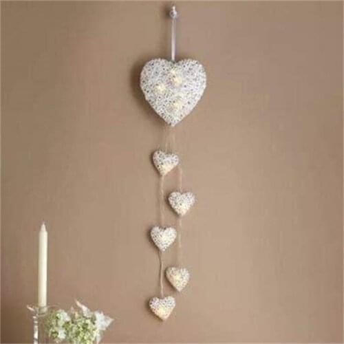 Valentines Day Decor Wind Chimes Chic Wicker Heart-shaped Hanging Pendant Night Light Charm Home Bedroom Decor Dreamcatcher