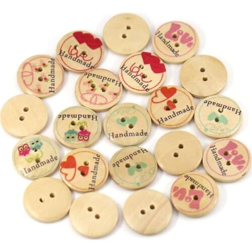 50PCs Handmad Wood Buttons Round 2-Holes Creative Button For Clothes Scrapbooking Natural Color Sewing Button Cloth Accessories