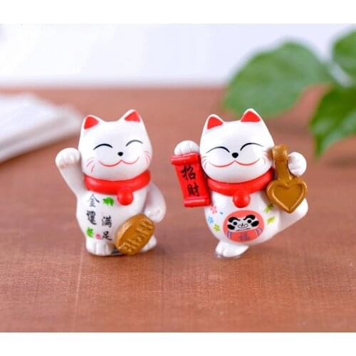 2PCS Lucky Wealth Cat Model Cartoon Animal Figurine Home Decor Miniature Fairy Garden Decoration Accessories Craft Figures