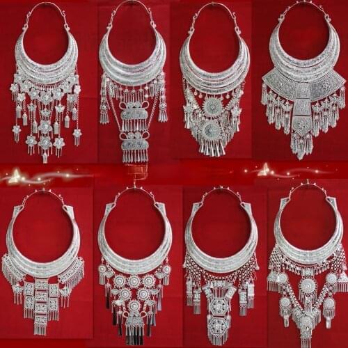 Hmong Miao Silver Necklace for Women Miao Dance Performance Collar Festival Accessories Chinese Style Hmong Trim Jewelry