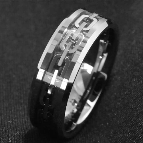 8mm Men Rings Tungsten Carbide Ring Silver Color Chain Center Anniversary Wedding Band Men Fashion Jewelry