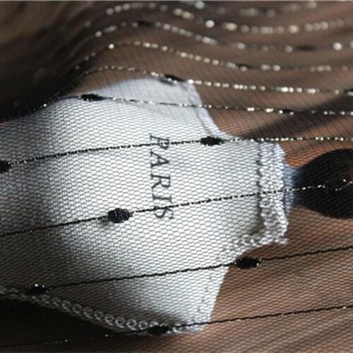 Lace23 100*165cm Stripe Black With Golden Net Yarn Dots Embroidery Lace Fabric Wedding Dress Wedding Veil Fabric Curtain Clothes