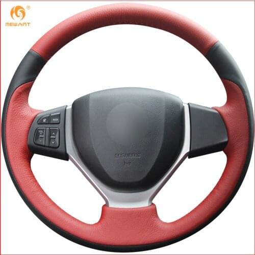 MEWANT Black Suede Red Marker Car Steering Wheel Cover for Mitsubishi Pajero 2007-2014 Galant 2008-2012 Interior Accessories