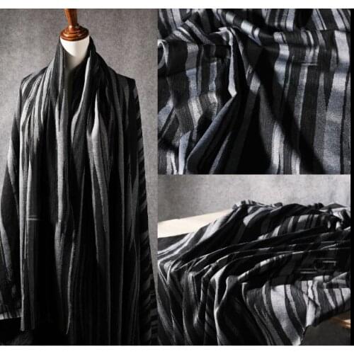 Black and gray striped micro stretch knit, thick three-dimensional texture cloth designer fabric