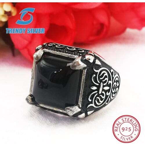 Silver 925 fine jewelry man rings men accessories turquoise gemstone natural black red onyx agate wholesale TRENDY SILVER TCR363