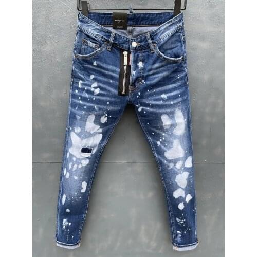 2021 New DSQUARED2 Mens/Womens Fashion Slim-Fit Simple And Versatile Paint Spots Zipper Stretch Jeans 031