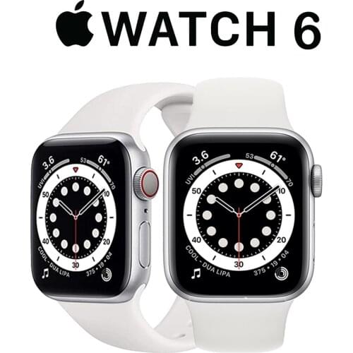 New Apple Watch Series 6 (GPS+Cellular, 40/44mm)- iwatch 6 Silver Aluminum Case with White Sport Band Smart Watch