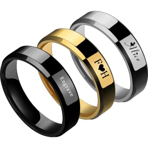 Acheerup Engrave Names Stainless Steel Couple Rings Customized Wedding Band 6/4mm Ring For Women Engagement Lovers Jewelry Gifts