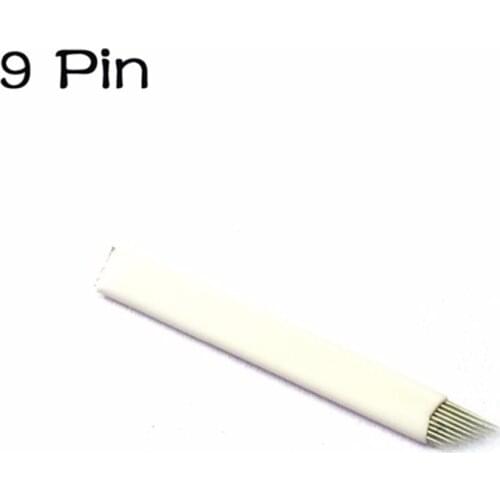 Wholesale 500 pcs 9 prong curved blades eyebrow microblading hand tool 9 pin needles for 3d eyebrow tattoo kit